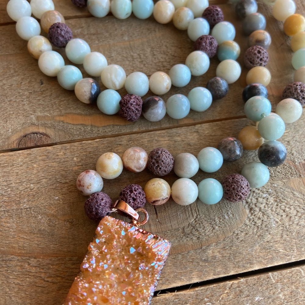 Handmade 108 Bead Natural Stone Mala Necklace - Picture 3 of 3